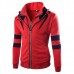 Mens Casual Double Zipper Thick Hoodies Fashion Spell Color Autumn Winter Sweatshirt