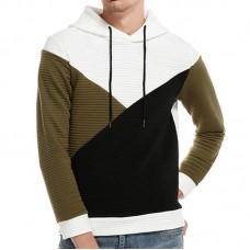 Men's Cotton Drawstring Thick Color Block Hooded Pullover Casual Sweatshirt