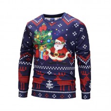 Mens Santa Claus Printing Fashion Crew Neck Long Sleeve Overhead Casual Sweatshirt