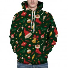 Men's Fashion Christmas Hooded Printing Long Sleeve Casual Overhead Sweatshirt