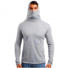 Men's Fashion Slim Fit High Collar Pure Color Mask Long Sleeve Casual Hooded Sweatshirt