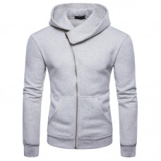 Men's Fashion Hooded Long Sleeve Zipper Fly Pure Color Casual Sweatshirt