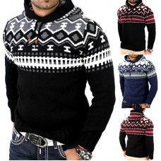 Mens Printing Christmas Sweaters Hoodies Patchwork Slim Fit Long Sleeve Casual Sweatshirts