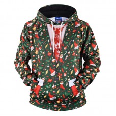 Mens Christmas Hooded Printing Fit Overhead Winter Long Sleeve Casual Sweatshirt
