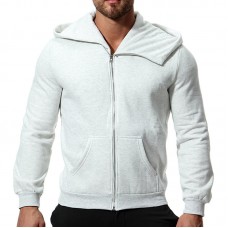 Winter Hooded Zipper Long Sleeve Solid Color Casual Hoodies Sweatshirts  For Men