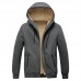 Mens Thicken Fleece Warm Solid Color Zip up Drawstring Hoodies Sweatshirts