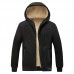 Mens Thicken Fleece Warm Solid Color Zip up Drawstring Hoodies Sweatshirts