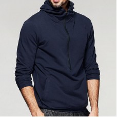 Men's Fashion Zipper Collar Hooded Solid Color Long Sleeve Casual Overhead Sweatshirt