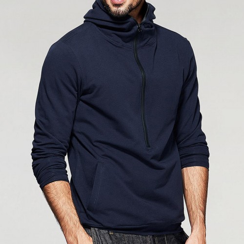 Men's Fashion Zipper Collar Hooded Solid Color Long Sleeve Casual Overhead Sweatshirt Men's Fashion Zipper Collar Hooded Solid Color Long Sleeve Casual Overhead Sweatshirt
