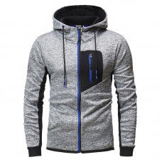 Mens Fashion Zipper Decoration Hooded Drawstring Long Sleeve Casual Sweatshirt