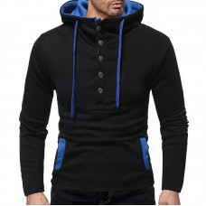 Men's Sport Casual Chic Hit Color Buttons Decoration Big Pockets Hoodies Sweatshirts