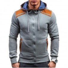 Men's Fashion Button Pockets Zipper Drawstring Hoodies Color Block Casual Sweatshirts