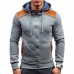 Men's Fashion Button Pockets Zipper Drawstring Hoodies Color Block Casual Sweatshirts