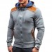 Men's Fashion Button Pockets Zipper Drawstring Hoodies Color Block Casual Sweatshirts