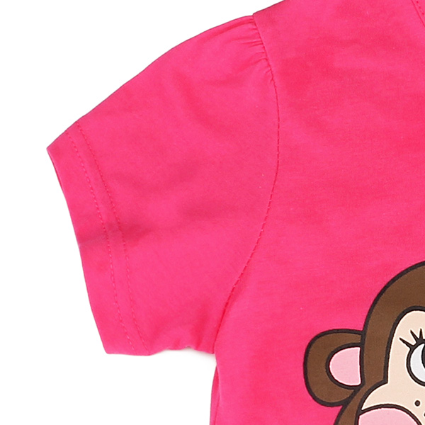 2015 New Summer Baby Girl Children Monkey Rose Red Cotton Short Sleeve T-shirt