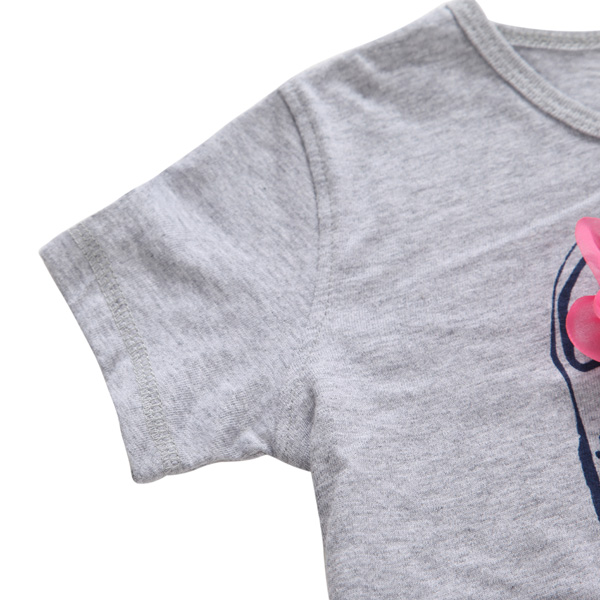 2015 New Little Maven Summer Baby Girl Children Dog Grey Cotton Short Sleeve T-shirt