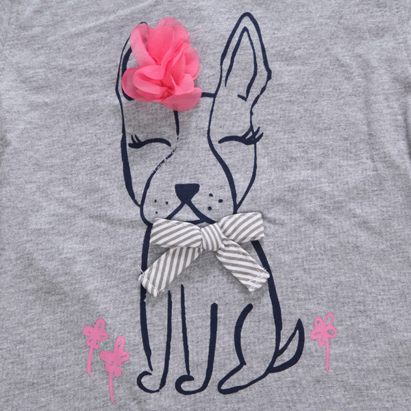 2015 New Little Maven Summer Baby Girl Children Dog Grey Cotton Short Sleeve T-shirt
