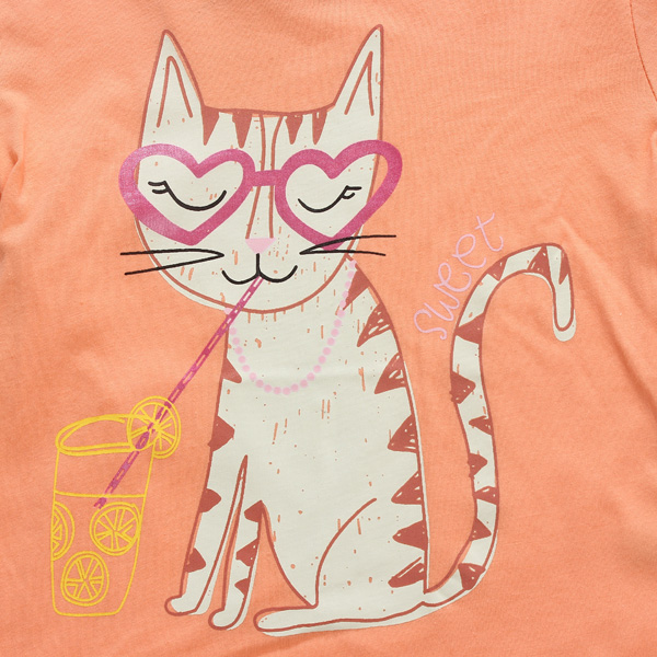 2015 New Little Maven Baby Girl Children Cat Orange Cotton Short Sleeve T-shirt