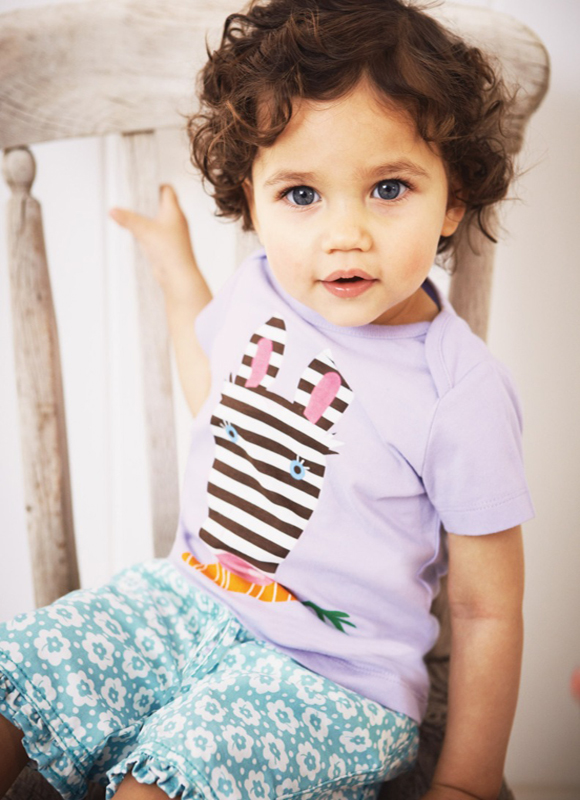 2015 New Little Maven Baby Girl Children Rabbit Purple Cotton Short Sleeve T-shirt Top