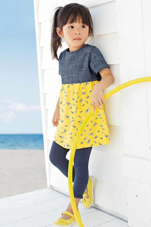 2015 New Little Maven Baby Girl Children Summer Blue Top &Yellow Cotton Dress
