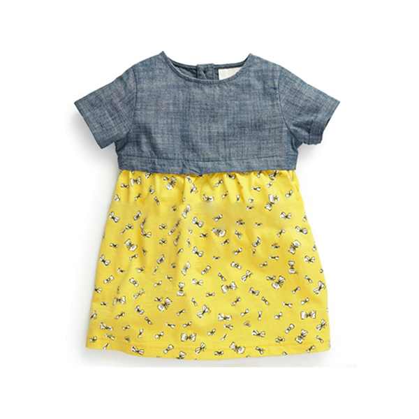 2015 New Little Maven Baby Girl Children Summer Blue Top &Yellow Cotton Dress