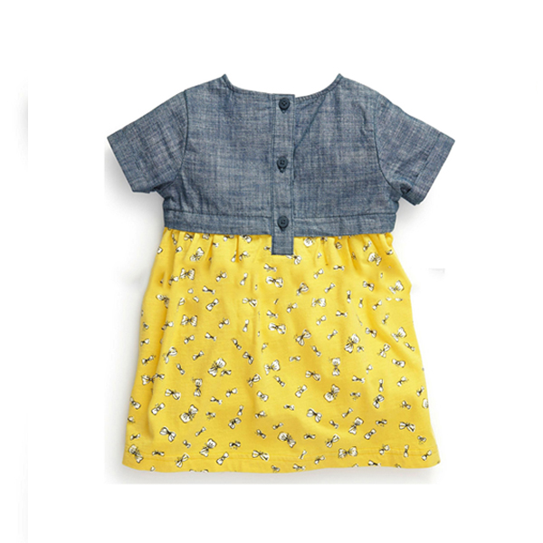 2015 New Little Maven Baby Girl Children Summer Blue Top &Yellow Cotton Dress