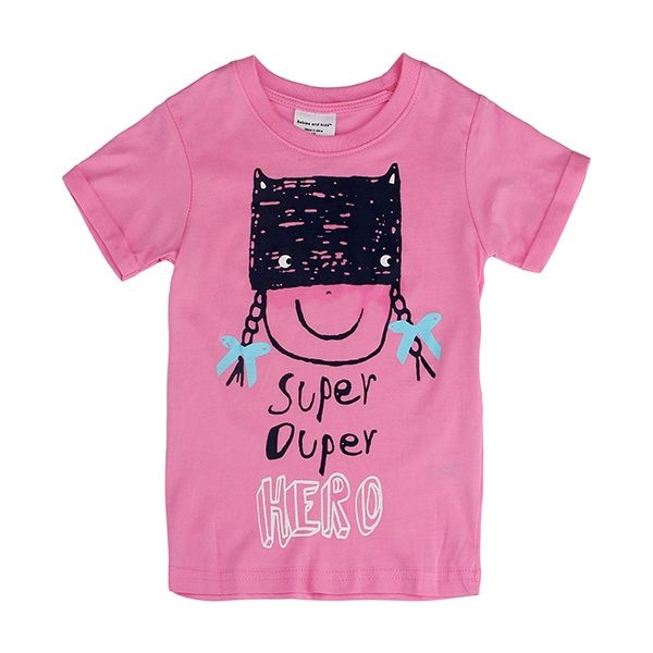 2015 New Summer Baby Girl Children Pink Cotton Short Sleeve T-shirt