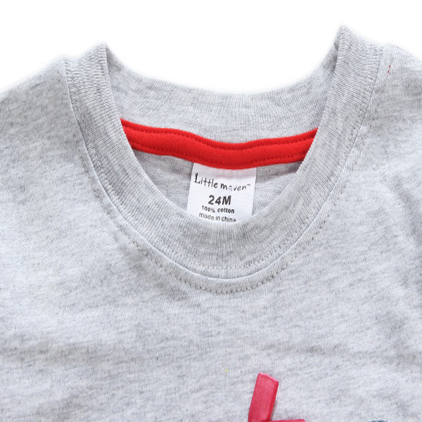 2015 New Little Maven Summer Baby Girl Children Cartoon Grey Cotton Long Sleeve T-shirt