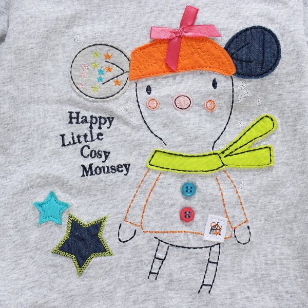 2015 New Little Maven Summer Baby Girl Children Cartoon Grey Cotton Long Sleeve T-shirt