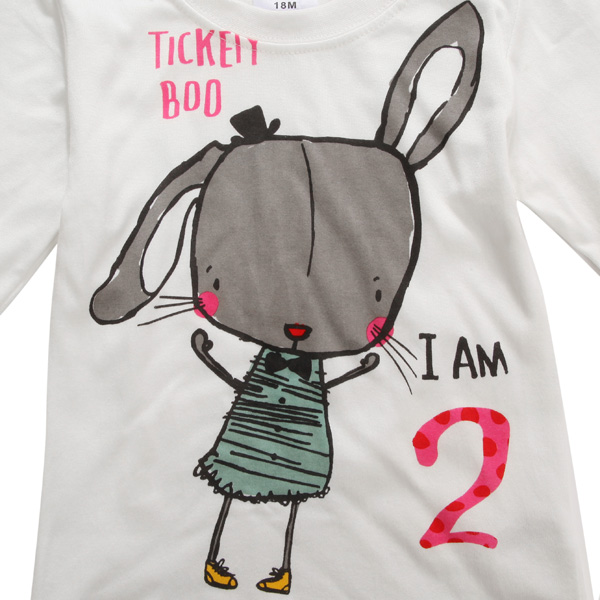 2015 New Little Maven Summer Baby Girl Children Rabbit White Cotton Long Sleeve T-shirt