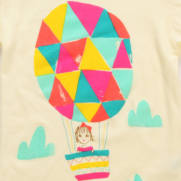 2015 New Little Maven Baby Girl Children Air Balloon Yellow Cotton Short Sleeve T-shirt
