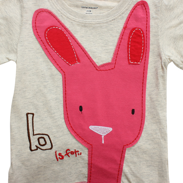2015 New Little Maven Baby Girl Children Rabbit Light Grey Cotton Short Sleeve T-shirt