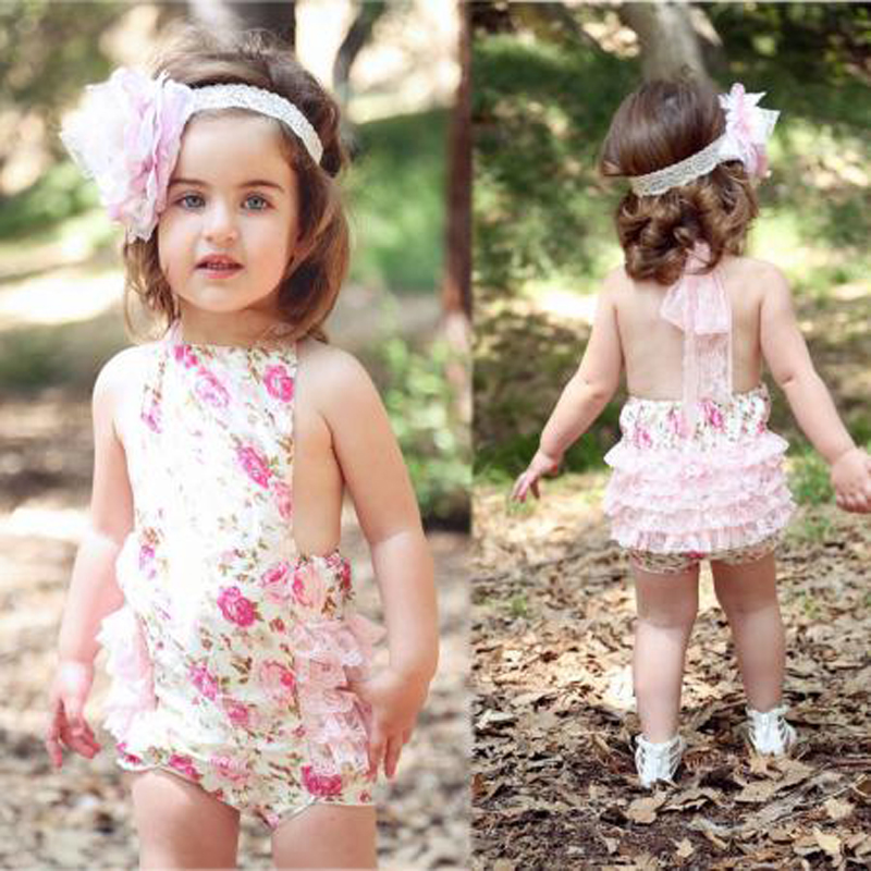 Baby Kids Girls Romper Toddlers Short Lace Flower Sets Sunsuit Outfit