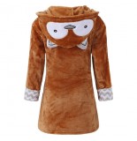 Kids Cartoon Pattern Bathrobe Long Sleeve Hooded Wrap Robe