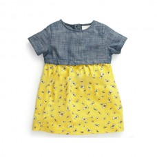 2015 New Little Maven Baby Girl Children Summer Blue Top &Yellow Cotton Dress
